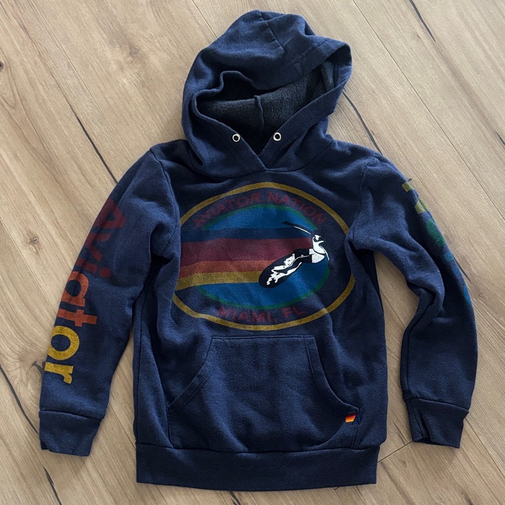 Aviator Nation Kids Blue Hoodie with Colorful Logo